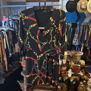 Ralph Lauren Black Chain and Belt Print Dress